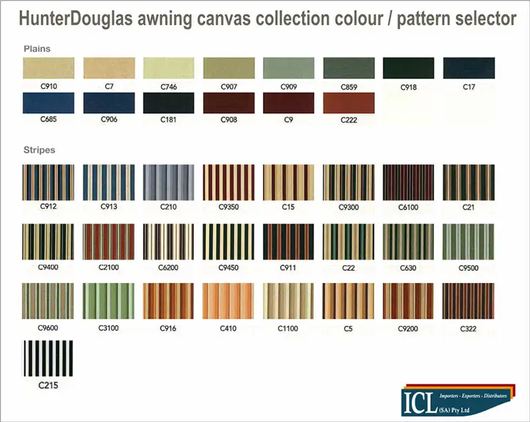 Hunter Douglas Awning Canvas Colour Swatches